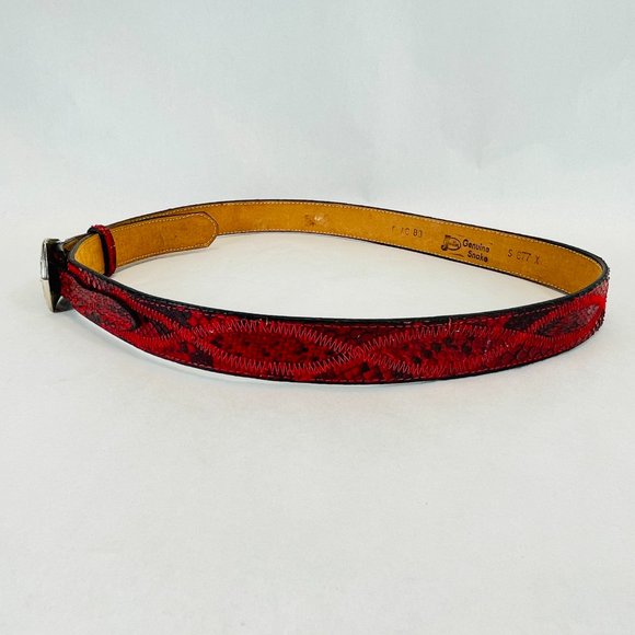 Vintage 80’s Justin Genuine Snake Skin Red Western Rockabilly Red Belt main image 9